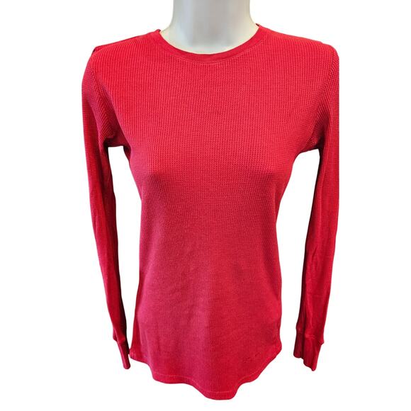 NWOT GAP red holiday waffle knit thermal bright red Christmas warm lounge XS - Picture 2 of 8